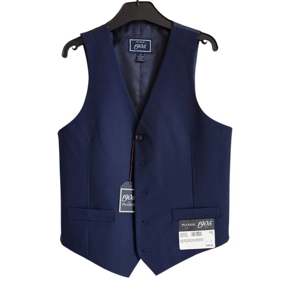 Size 14 Boys Vest Navy Blue Wedding Ringbearer Jos A Bank Kids Polyester Nwt New - Picture 1 of 17